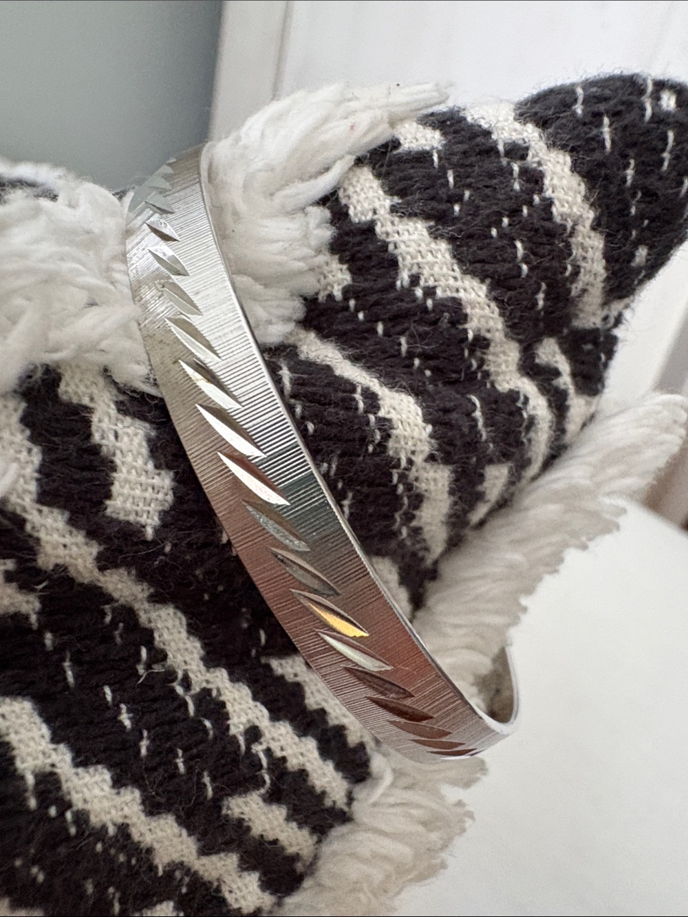 Vintage Monet Silver Tone Etched Bangle Bracelet
